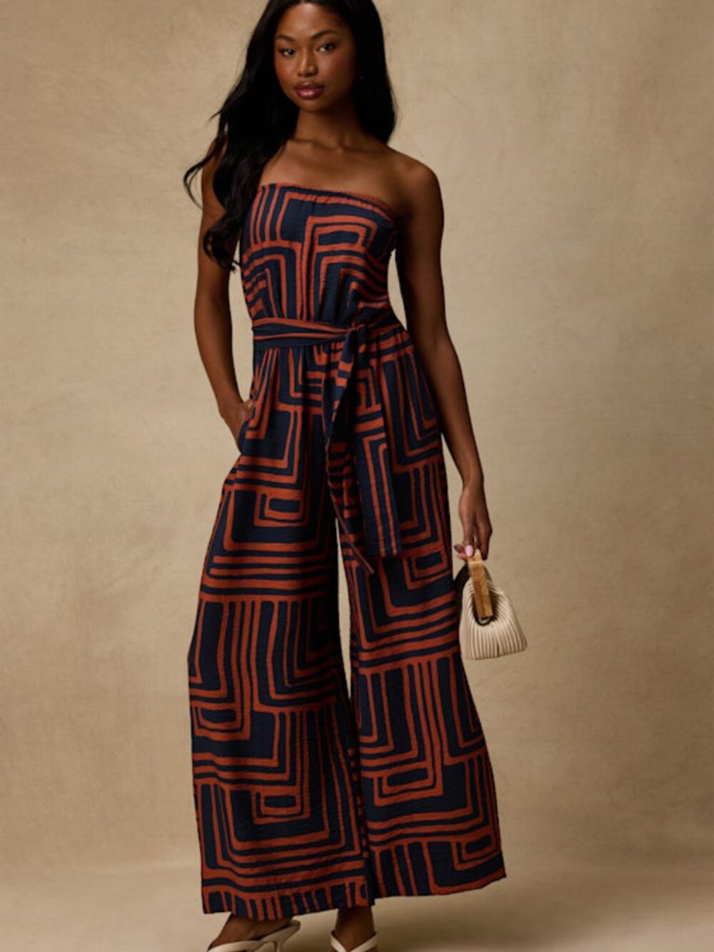Lulus Lanora Navy Abstract Print Wide-leg Jumpsuit Blue - Size S